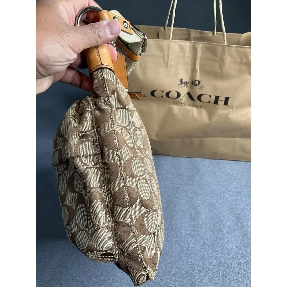 Vintage Canvas Coach 6448 Logo Pattern Shoulder Bag Beige